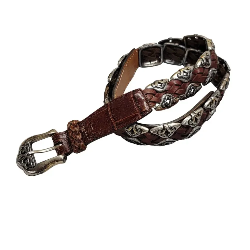 Brighton Vintage 1996 Womens Braided Leather Western Concho Belt Brown Size M